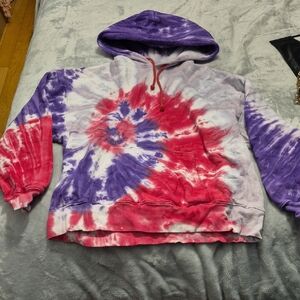TNA CozyAF Tie-Dye Hoodie in Red and Purple